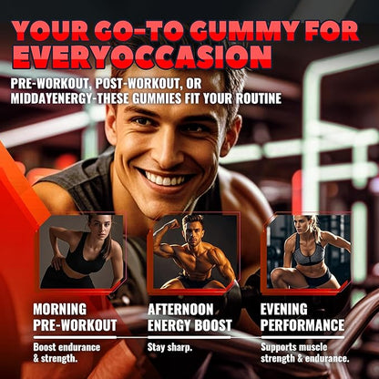 Creatine Monohydrate Gummies (5g) – Pre-Workout Energy & Muscle Growth Support for Men & Women | Strawberry Electrolyte Gummies (135 Count)