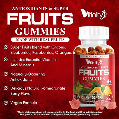 VITINITY Fruit and Veggies Supplement Gummies – Greens Gummies with Real Fruits & Vegetables – Vegan Fruit Gummies & Super Greens Gummies for Adults & Kids, 60 Count (30 Day Supply)