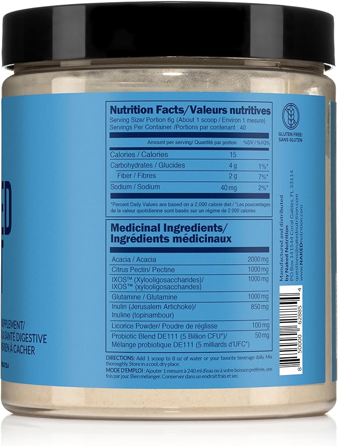 NAKED Gut - Daily Gut Health Supplement - Natural Gut Health Powder for Gut Cleanse, Digestive Support, GMO-Free, Soy-Free, Gluten-Free, Vegan and Hypoallergenic, 40 Servings