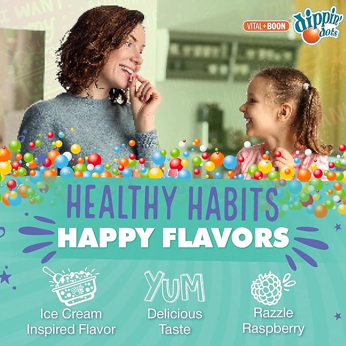 Dippin' Dots Magnesium Gummies for Women, Men & Kids – Razzle Raspberry – Magnesium Citrate Gummies with No Artificial Colors or Flavors – Vegan Friendly Calm Nerve Bone & Muscle Supplement (2 Pack)