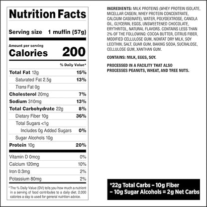 Quest Nutrition Chocolate Chip Muffin, 10g Protein, 2g Net Carb, Less than 1g Sugar, Protein Snack, 4 Count