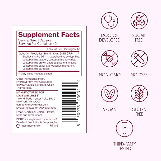 Love Wellness Good Girl Probiotics | Women’s Vaginal Health & pH Balance Supplement | 9-Strain Probiotic for Urinary Tract, Yeast, Odor, & Immune Support | Gluten-Free (42-Day Supply)