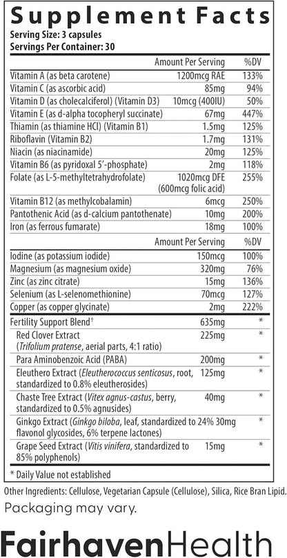 Fairhaven Health FertilAid for Women | Prenatal Vitamin Fertility Supplements for Women | Conception for Her with Vitex and Folate | Support Cycle Regularity and Ovulation* | 270 Capsules