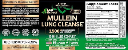 Mullein Lung Detox - Mullein Leaf Extract - Marshmallow Root | Echinacea | Oregano | Quercetin | NAC - 15-in-1 Lung Support & Cleanse for Smokers Supplement - Made in USA - As Drops - 60 Capsules