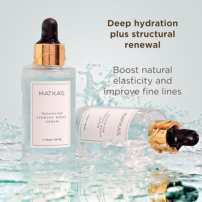 MATKAS Korean Firming Boost Hydrating Hyaluronic Acid Serum 1 Fl. Oz. - Hyaluronic Acid + 2% Niacinamide Serum for Dry Skin, Anti Aging Korean Peptides Moisturizer for Face, Deep Facial Skin Hydration