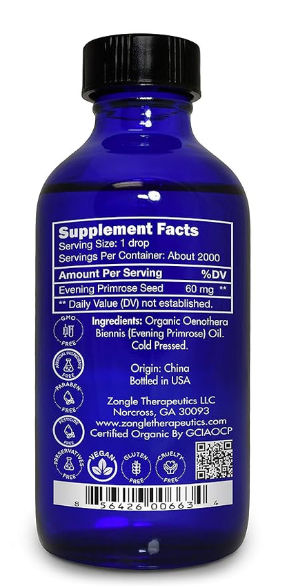 Zongle Therapeutics Organic, Evening Primrose Oil, Liquid – 100% Pure, Evening Primrose Oil, 4 OZ