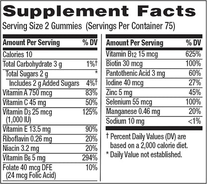 Centrum MultiGummies Gummy Multivitamin for Men, Multivitamin/Multimineral Supplement with Selenium, Antioxidants and Vitamin D3, Assorted Fruit Flavor - 150 Count