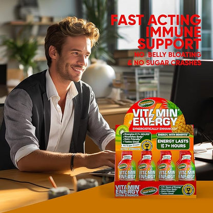 Vitamin Energy Immune+ Extra Strength Energy Shot Fruit Punch 48 Pack, 260mg Natural Caffeine, B-Vitamins, Citicoline, Green Tea, Immunity & Focus Support, Zero Sugar, Gluten-Free 1.93 fl oz