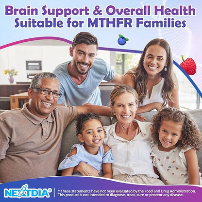 L-Methylfolate 1000 mcg + Methyl B12 Gummies for Kids & Adults - Active 5-MTHF, w/Omega-3 DHA & EPA(3:1), Choline & TMG, B6, Supports MTHFR Gene, Brain, Energy & Methylation, Sugar free, 120 Cts
