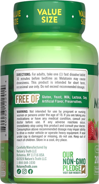 Nature's Truth Melatonin 5mg Fast Dissolve Tablets | 200 Count | Natural Berry Flavor | Vegan, Non-GMO & Gluten Free Supplement