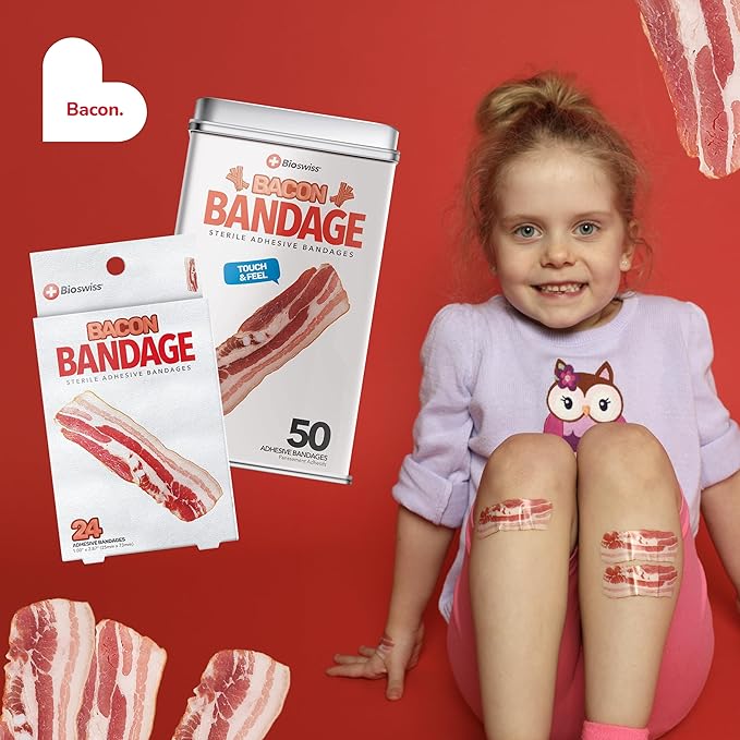BioSwiss Bandages, Bacon Shaped Self Adhesive Bandage Set, Latex Free, Sterile Wound Care, 24 Count