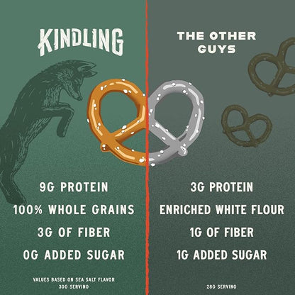 Kindling Protein Pretzels, Sea Salt, Dill Pickle, Honey Mustard, Garlic Parmesan, Kosher, 8-9 g Protein, 1-2 g of Total Sugar, No Artificial Flavors, Soy-Free, for Kids, Office 12 1.06oz Pack, 3 Each