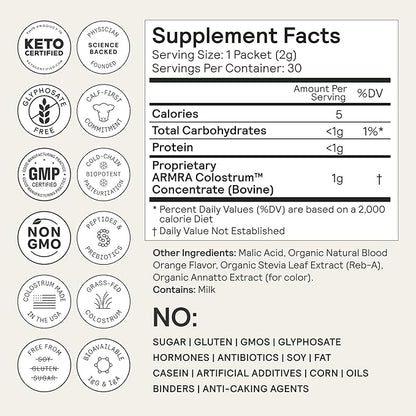 ARMRA Colostrum™ Powder | Blood Orange | Gut Health & Bloating | Skin & Hair | Immunity | Keto, Gluten & Fat-Free | 30 Servings