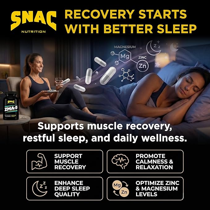 SNAC ZMA-5 Mineral Supplement - Supports Muscle Function, Restful Sleep, Immune Health & Relaxation with Zinc, Vitamin B6, Magnesium & 5-HTP for Sleep, Anxiety, Calmness - 180 Veggie Capsules (2 Pack)