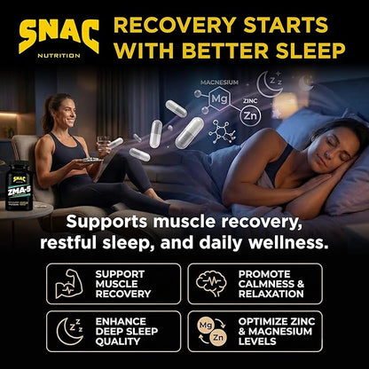 SNAC ZMA-5 Mineral Supplement - Supports Muscle Function, Restful Sleep, Immune Health & Relaxation with Zinc, Vitamin B6, Magnesium & 5-HTP for Sleep, Anxiety, Calmness - 180 Veggie Capsules (2 Pack)