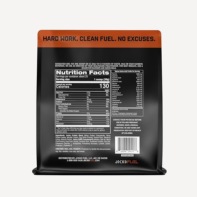 Jocko Fuel Mölk Whey Protein Powder 22g Low Sugar Monk Fruit Blend - Muscle Recovery & Growth, Packaging May Vary (25 Servings, Chocolate Peanut Butter)