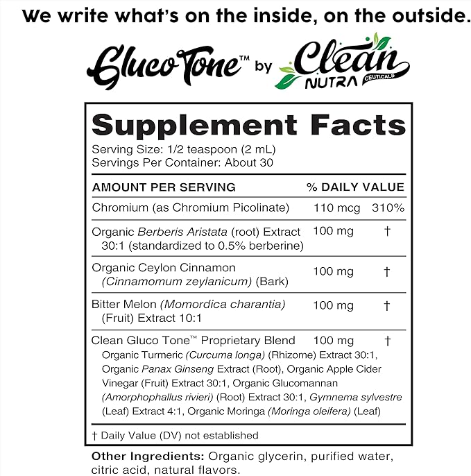 Clean Nutra Berberine with Ceylon Cinnamon Supplement Liquid Drops + Bitter Melon Extract, Glucomannan, Gymnema, Chromium, Turmeric, Organic Panax Ginseng, Moringa GLP-1 Support