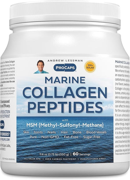 ANDREW LESSMAN Marine Collagen Peptides Powder and MSM 60 Servings - Supports Radiant Smooth Soft Skin, Comfortable Joints. Pure. Super Soluble No Fishy Flavor No Additives Non-GMO
