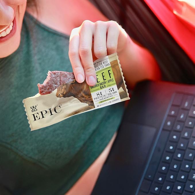 EPIC Beef Protein Bars, Uncured Bacon and Apple, Paleo Friendly, Gluten Free, Whole 30, 12 Ct, 15.6 oz