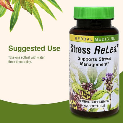 Herbs Etc. Stress ReLeaf - Herbal Supplement to Support Relaxation - Stress Support Supplemment - Gluten-Free - 60 Softgels (60 Servings)