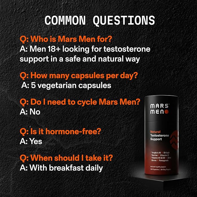 MARS MEN Testosterone Booster for Men - Natural Supplement Premium Tongkat Ali, Fenugreek, Shilajit & Boron - Male Support - Libido, Energy & Muscle Growth Support - 30 Servings