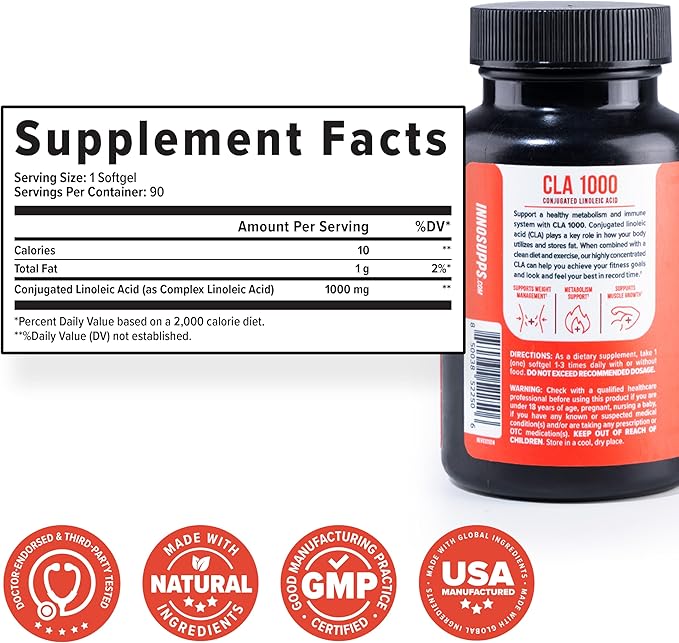InnoSupps CLA 1000mg - CLA Supplements with Safflower Oil - Supports Metabolism, Lean Muscle Recovery and Growth, Stamina, and Immune Health (30 Capsules)