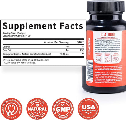 InnoSupps CLA 1000mg - CLA Supplements with Safflower Oil - Supports Metabolism, Lean Muscle Recovery and Growth, Stamina, and Immune Health (30 Capsules)