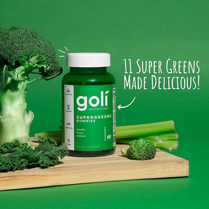 Goli SuperGreen Vitamin Gummy - 180 Count - Essential Vitamins and Minerals - Plant-Based, Vegan, Gluten-Free & Gelatin Free - Health from Within, Pack of 3