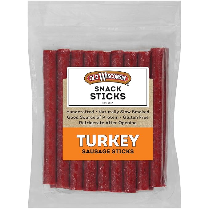 Old Wisconsin Turkey Sausage Snack Sticks, Naturally Smoked, Ready to Eat, High Protein, Low Carb, Keto, Gluten Free, 16 Ounce Resealable Package