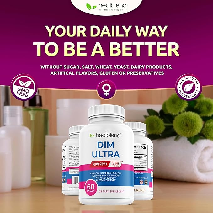healblend DIM Ultra Dietary Supplement 350mg with Bioperine, Diindolylmethane, Estrogen Metabolism Support, Hormone Balance & PMS Relief, 60 Capsules (3)