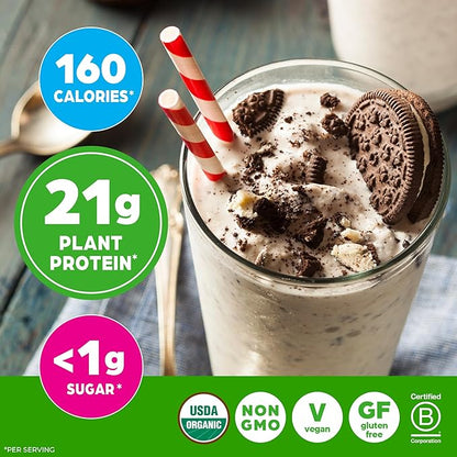 Orgain Organic Vegan Protein Powder, Cookies & Cream - 21g Plant Based Protein, 7g Prebiotic Fiber, Low Net Carb, No Lactose Ingredients, No Added Sugar, Non-GMO, For Shakes & Smoothies, 2.03 lb