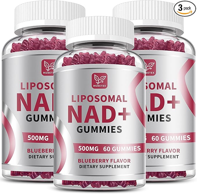 Hudetex (3 Packs) NAD Gummies Supplement for Women & Men, Pure 500mg Liposomal NAD - Cell Regeneration, Energy & Metabolism Support, Vegan,Sugar Free，Additives Free, 180 Counts,Blueberry Flavor