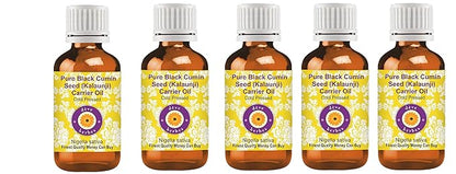 Deve Herbes Pure Black Cumin Seed (Kalaunji) Carrier Oil (Nigella Sativa) Cold Pressed (Pack of Five) 100ml X 5 (16.9 oz)