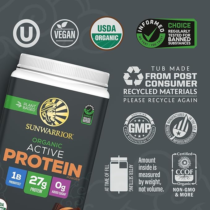 Sunwarrior Organic Plant Based Protein Powder | Vegan Organic Protein Powder with BCAAs Plus Recovery Minerals & Botanicals | Non-GMO Soy Dairy & Gluten Free (Chocolate Peanut Butter, 20 Servings)