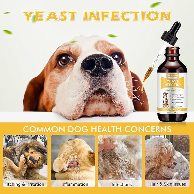 Yeast Infection Treatment for Dogs - Natural Dog Ear Infection Drops for Itch & Allergy Relief, Soothes Skin Inflammation, Dog Yeast Infection Treatment for All Breeds & Sizes, 2 fl oz