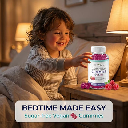 Sugar Free Magnesium Gummies for Kids - Chewable Kids Magnesium Supplement, Calm & Sleep Support, Anti-Stress, Bone Health, Muscle Relaxation, Non-GMO Gluten-Free, Natural Great Taste 90 Vegan Gummies