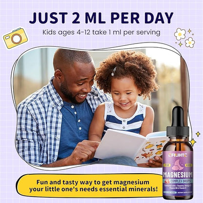 Kids Magnesium Liquid Drops-Magnesium Glycinate Liquid for Kids Supplement-w/L-theanine, Omega-3, Vitamin B6, D3 - for Sleep, Relaxation, Brain, Bones - 4 Fl Oz Children's Calm