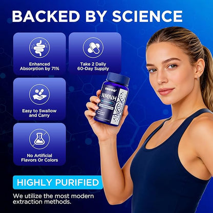 NMNH Supplement with NAD Supplement Maximum Potency with Resveratrol & Pterostilbene, CoQ10 & Black Pepper, for Cellular Energy, Anti-Aging Support, Sirtuin Activation & Methylation Support, 120