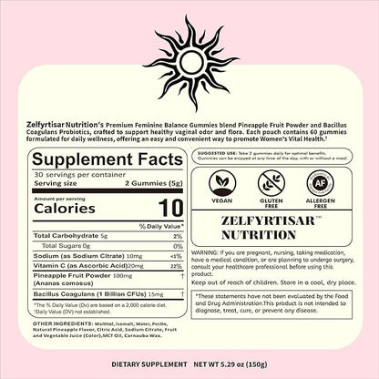 Vaginal Probiotic Gummies - Pineapple Probiotic Gummies for Women Vaginal Health Support, Sugar Free Vegan Womens Vitamins with Vitamin C, pH Balance for Women, 60 Gummies 30 Day Supply