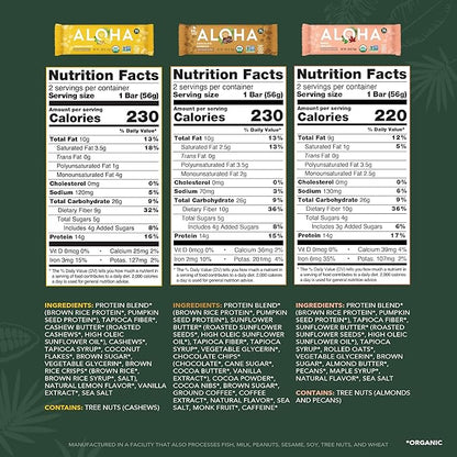 ALOHA Organic Plant Based Protein Bars - Sampler Pack #2-12 Bars, Vegan, Low Sugar, Gluten-Free, Paleo, Low Carb, Non-GMO, No Stevia, No Erythritol