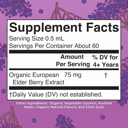 MARYRUTH'S USDA Organic Elderberry Liquid Drops for Kids | Vegan Elderberry Extract Organic Glycerin | Immune Support Supplement | Overall Health | Formulated for Ages 4-13 | 1oz