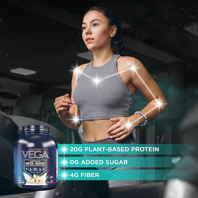 Vega Sport Vegan Protein Powder + Recovery - 30g Plant Based Protein per Serving, Vanilla, 45 Servings, 5g BCAAs, Probiotics, NSF Certified, for Shakes & Smoothies, 4.1lbs (Packaging May Vary)