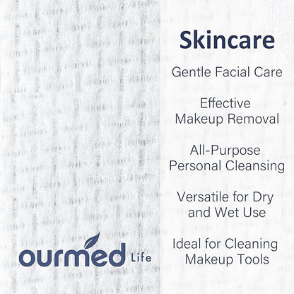 Ourmed Life Face Towels, Disposable Biodegradable Clean Facial Towels for Sensitive Skin, Lint- free Face Cloths for Makeup Remover, Skincare and Women Cleaning, Dry Wipes,100 Count EF Texture