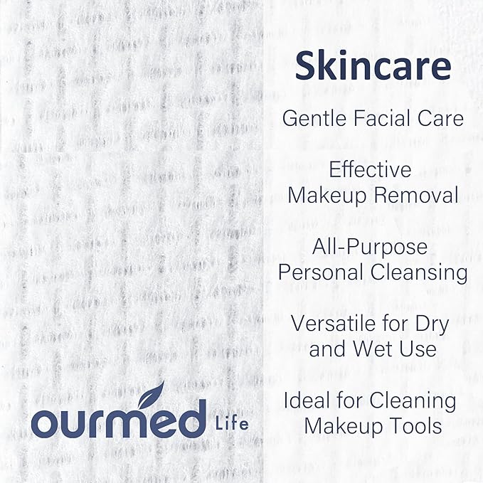 Ourmed Life Face Towels, Disposable Biodegradable Clean Facial Towels for Sensitive Skin, Lint- free Face Cloths for Makeup Remover, Skincare and Women Cleaning, Dry Wipes,600 Count EF Texture