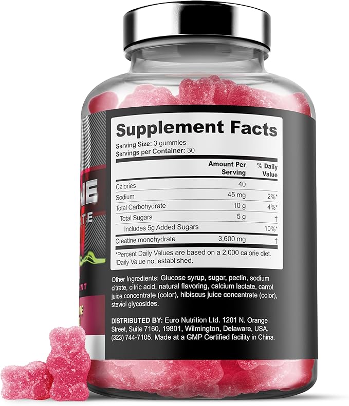 Iron Labs Nutrition Creatine Monohydrate Gummies (180 Gummy Bears) - 3600mg Per Serving - LAB Tested - Strawberry Flavor - High Strength Creatina for Men & Women (180 Vegan Gummys)