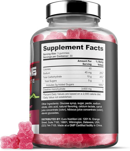 Iron Labs Nutrition Creatine Monohydrate Gummies (180 Gummy Bears) - 3600mg Per Serving - LAB Tested - Strawberry Flavor - High Strength Creatina for Men & Women (180 Vegan Gummys)