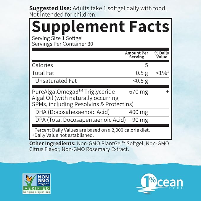 Garden of Life Dr. Formulated Prenatal Vegan DHA - Certified Vegan Omega 3 Supplement with 400mg DHA + DPA from Algal Omega 3 in Triglyceride Form, Non-GMO, 30 Softgels