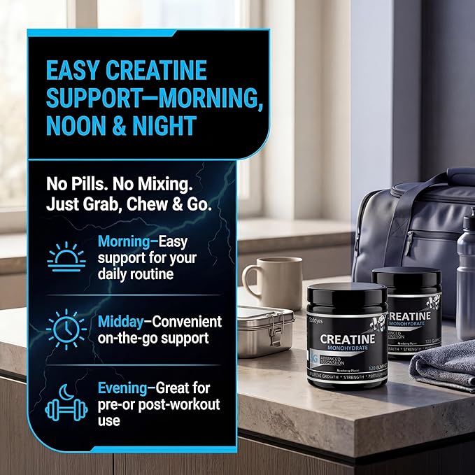 Creatine for Men, 5000MG Creatine Monohydrate Gummies for Men, Workout Support, 5g per Serving, Taurine + Vitamins B6 & B12, Blueberry Flavor, 120 Gummies (30 Servings)