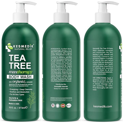 Tea Tree Body Wash MaxTherapy, Itchy Skin Relief Soap, Soothes Jock Itch, Athlete's Foot, Acne, Eczema, Psoriasis & Sensitive Skin, Intimate Wash, Men & Women, 3-Pack, Original Edition