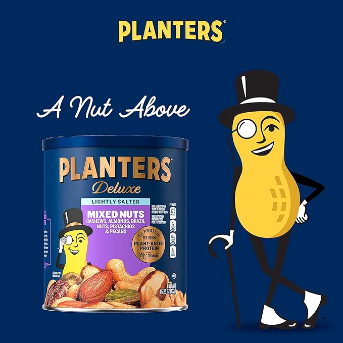 PLANTERS Deluxe Lightly Salted Mixed Nuts, Party Snacks, Plant-Based Protein 15.25oz (1 Canister) (Pack of 2)